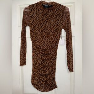 NWT Originality Long Sleeve Brown Patterned Dress